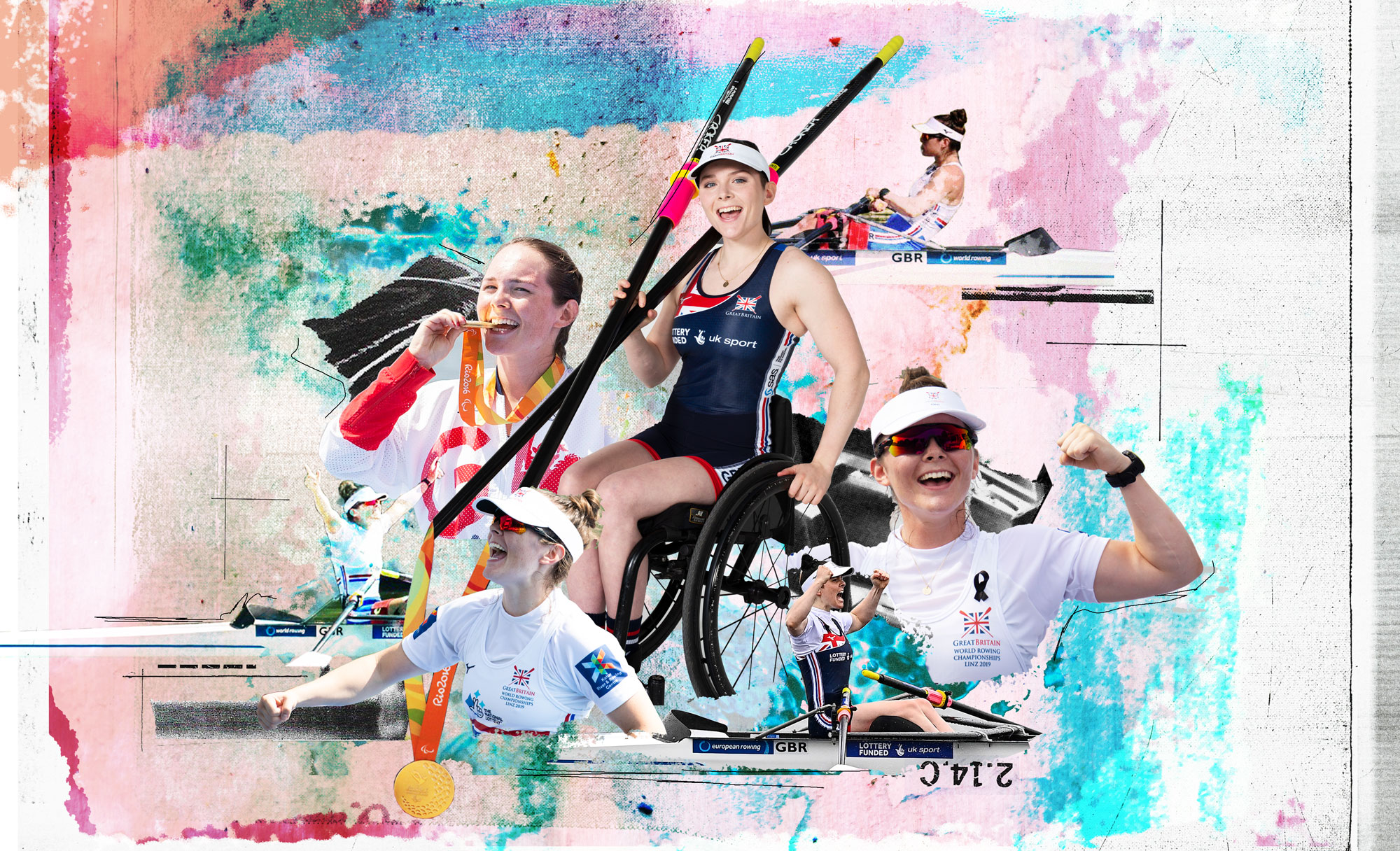 photomontage of female rower