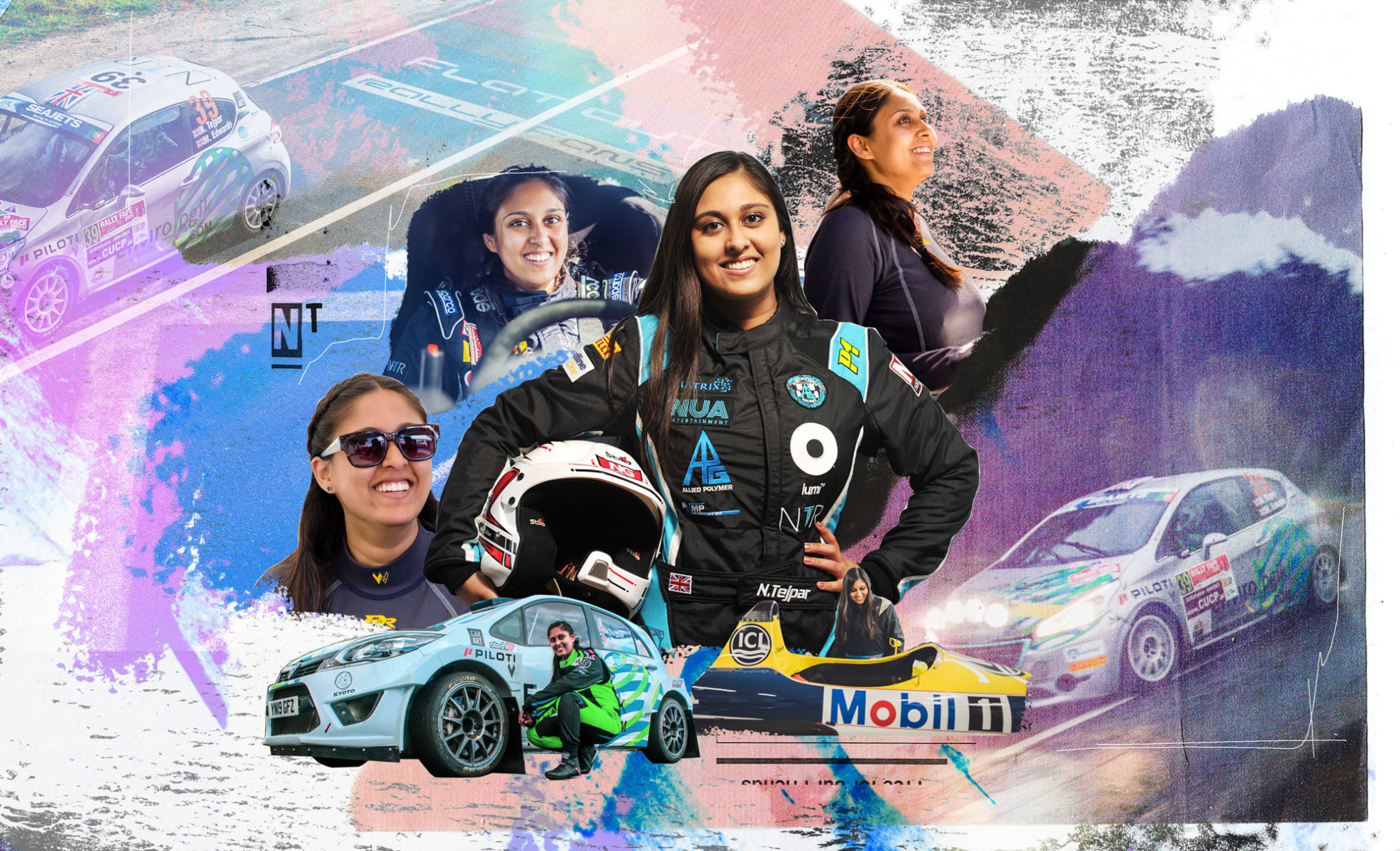 collage illustration racing driver