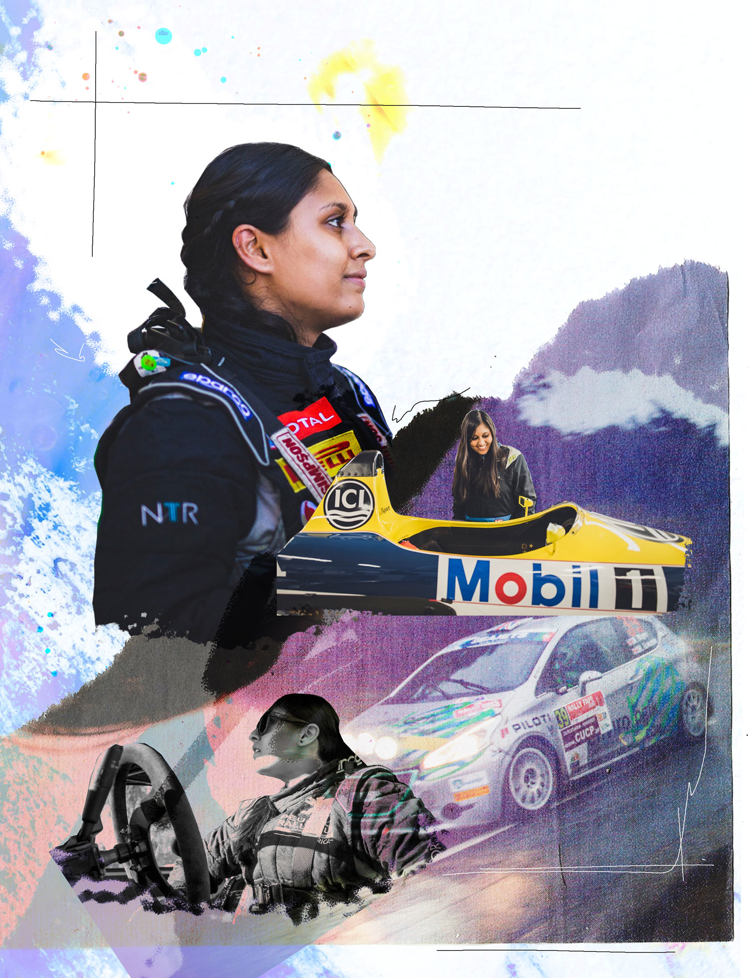 Racing driver photomontage illustration