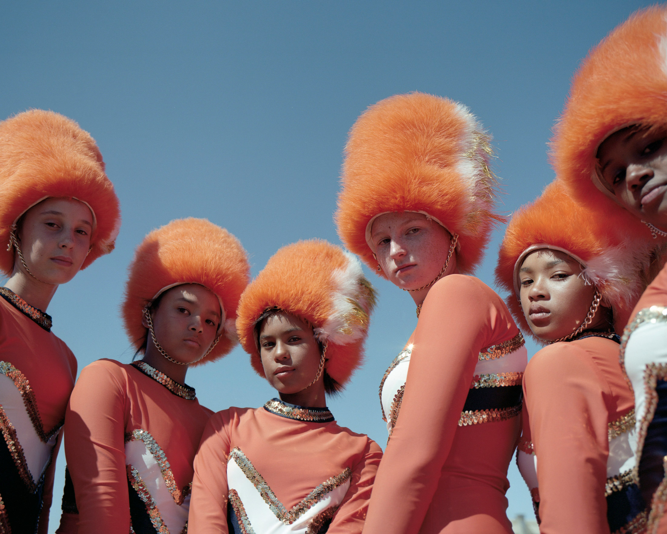 glorious alice mann drummies majorettes south africa portrait mid shot of six 6 girls