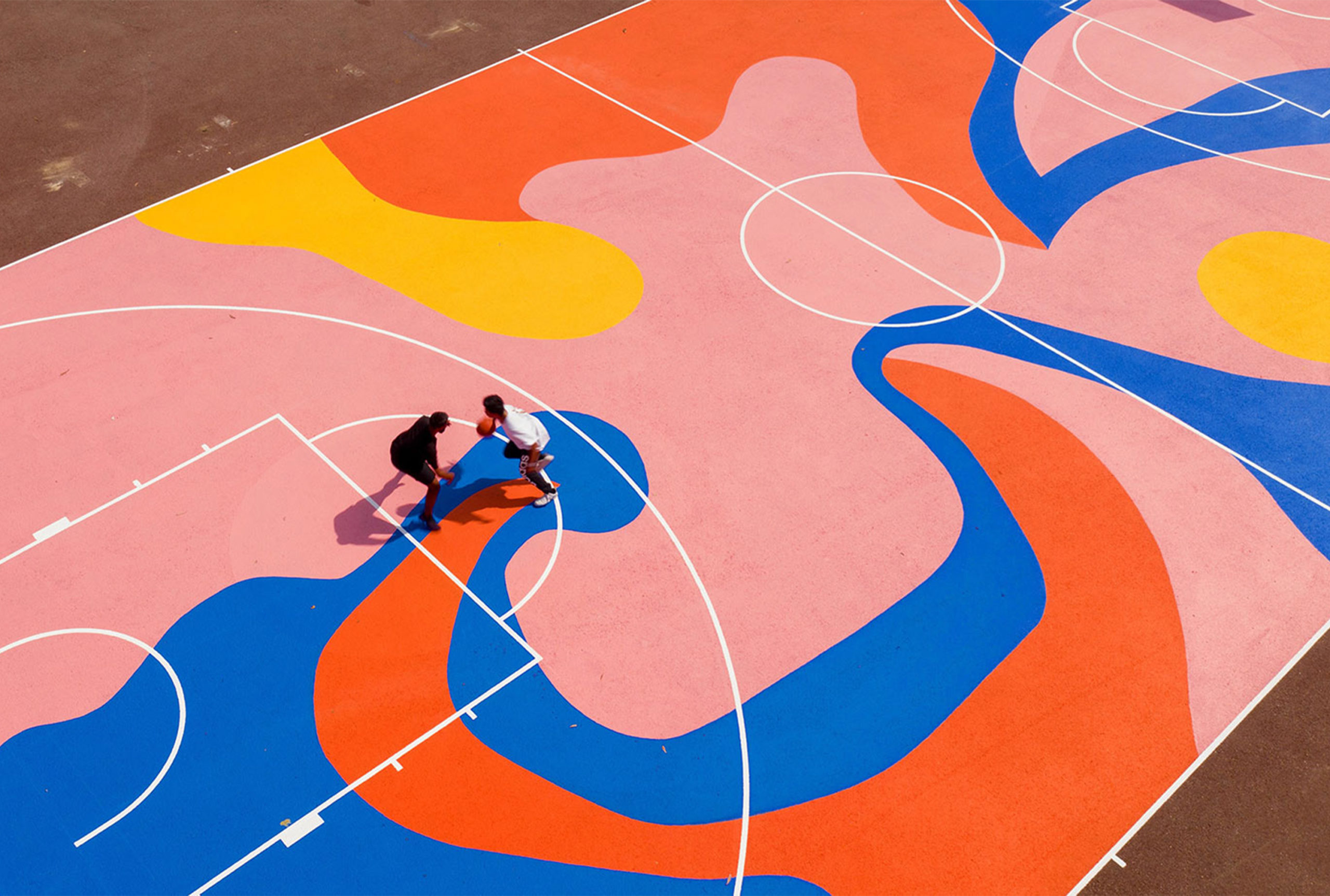 glorious polaroid lois o’hara basketball court bright colours painted art